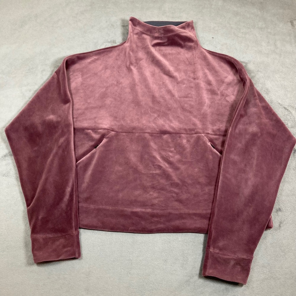 Prana Womens Velour funnel Neck Pullover Sweatshirt Mauve Plum Size M Pockets - Picture 1 of 6